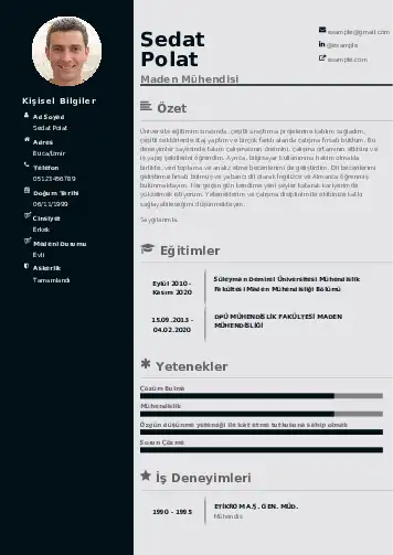 Maden Mühendisi Cv Örnekleri cv indir